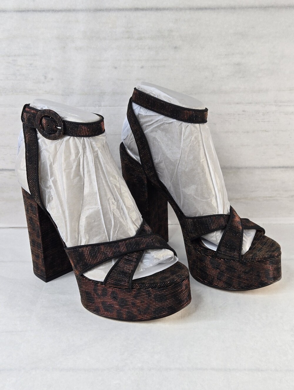 Sam Edelman Savannah Ankle Strap Platform Sandals Brown Leopard Glitz Women's 8